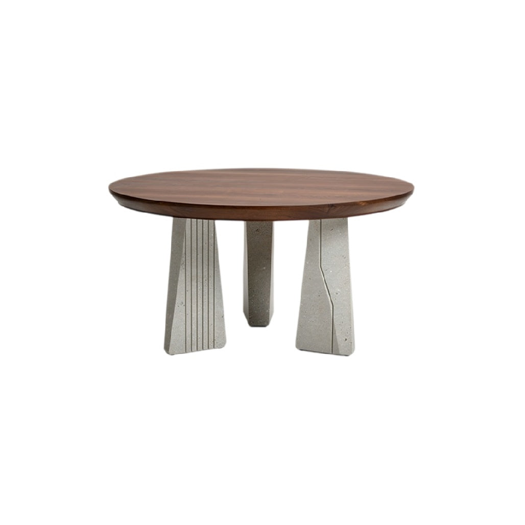 **Table ronde en bois avec pieds en béton**