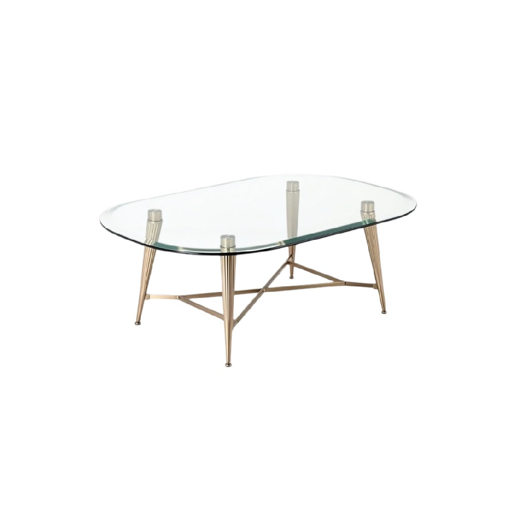 **Table basse en verre rectangulaire avec pieds en métal doré**