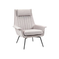 **Fauteuil contemporain en tissu beige avec repose-tête et pieds en métal**