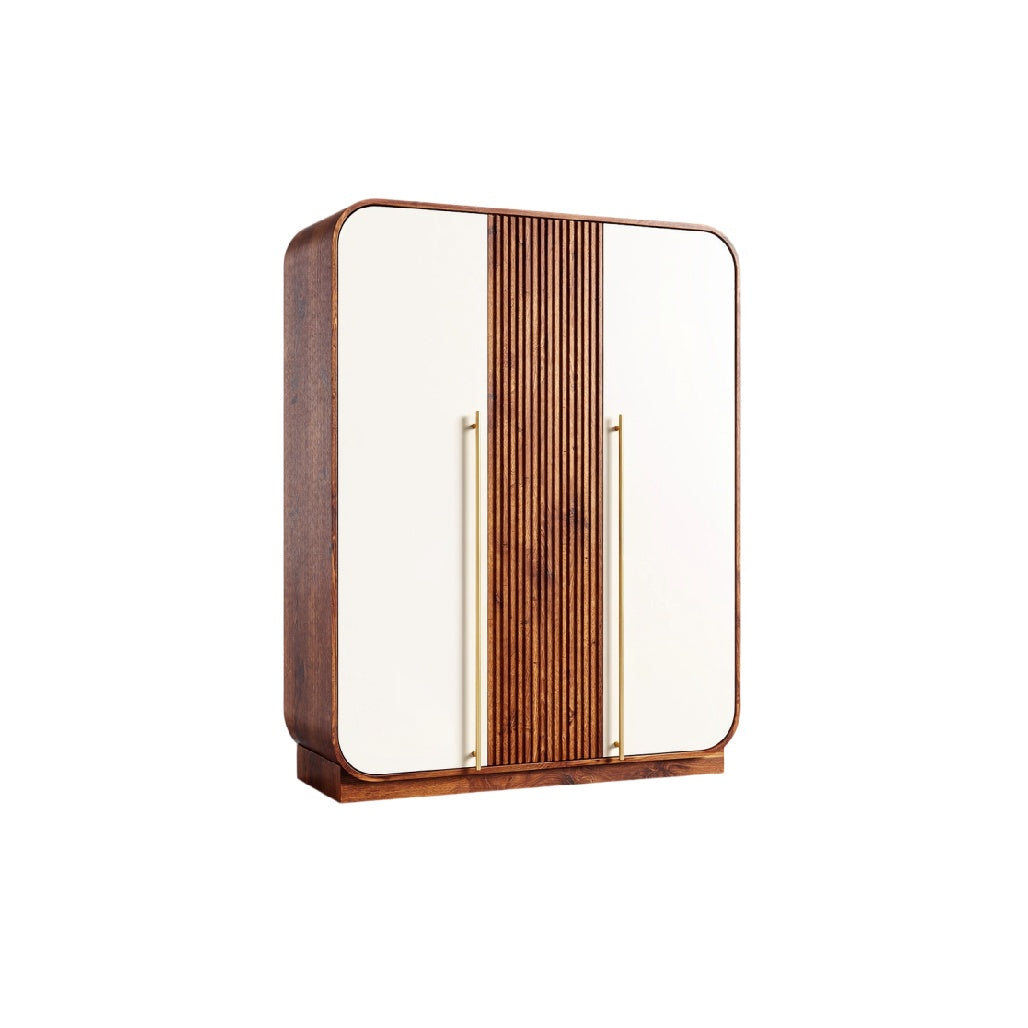 **Armoire moderne en bois avec façades blanches et lignes verticales**