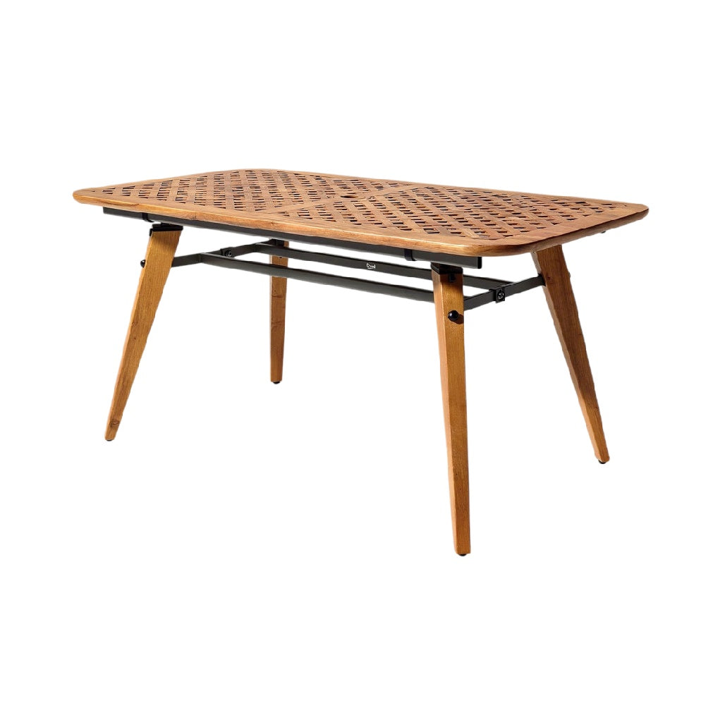 **Table en bois pliable avec plateau ajouré et structure métallique**